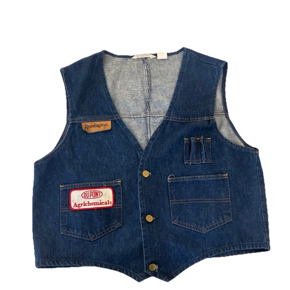 Vtg‎ 1980s Remington DuPont Men’s Large Denim Vest Blue Shooting Shell Workwear